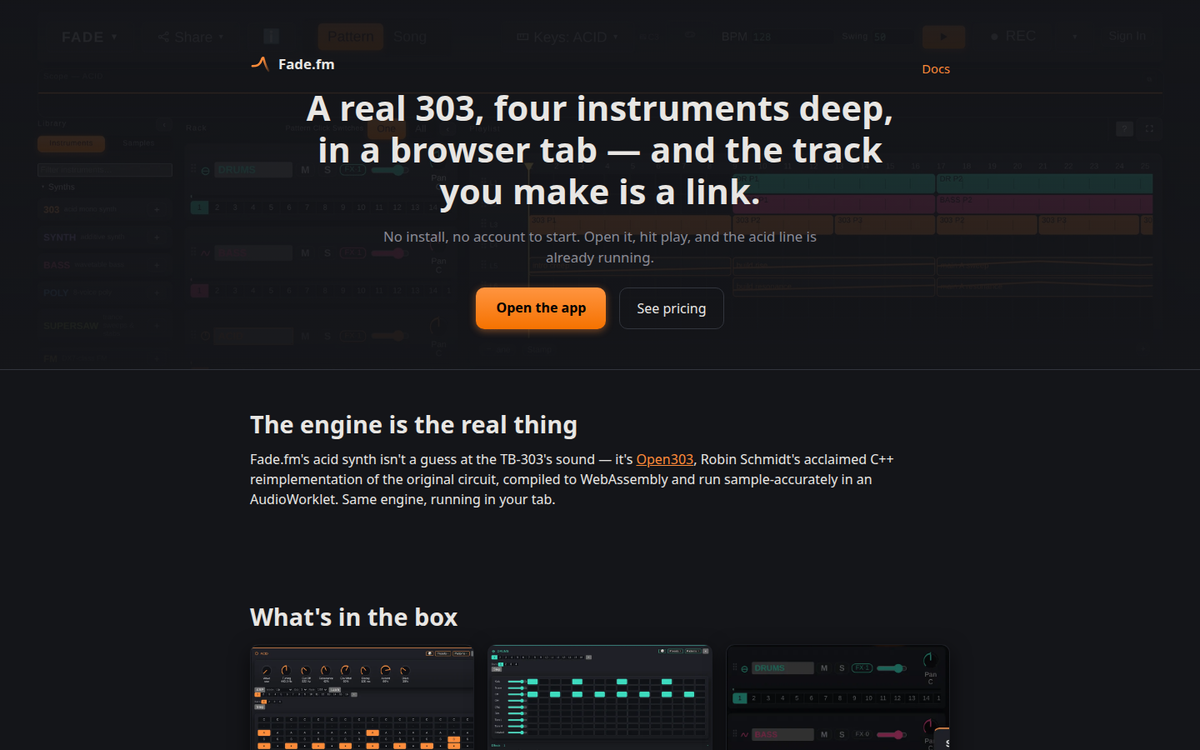 fade.fm: a browser-based music studio with a 303 synth and drum machine